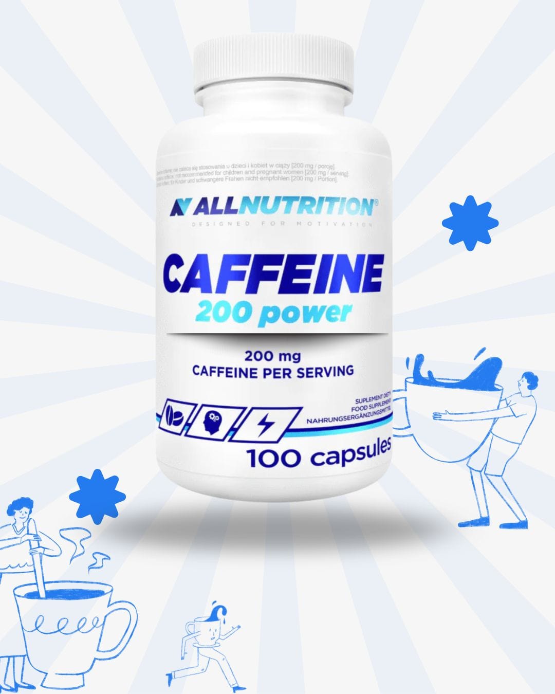 Koffein kapsler 200 mg Power 100 kapsler