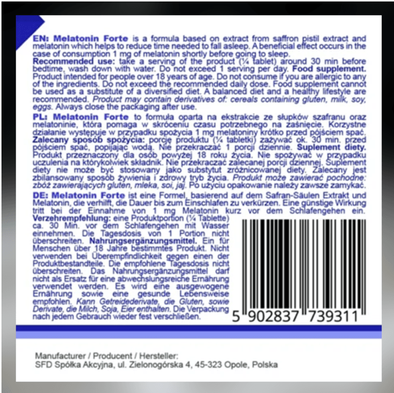 Delelig tablett med kryss for enkel dosering av melatonin