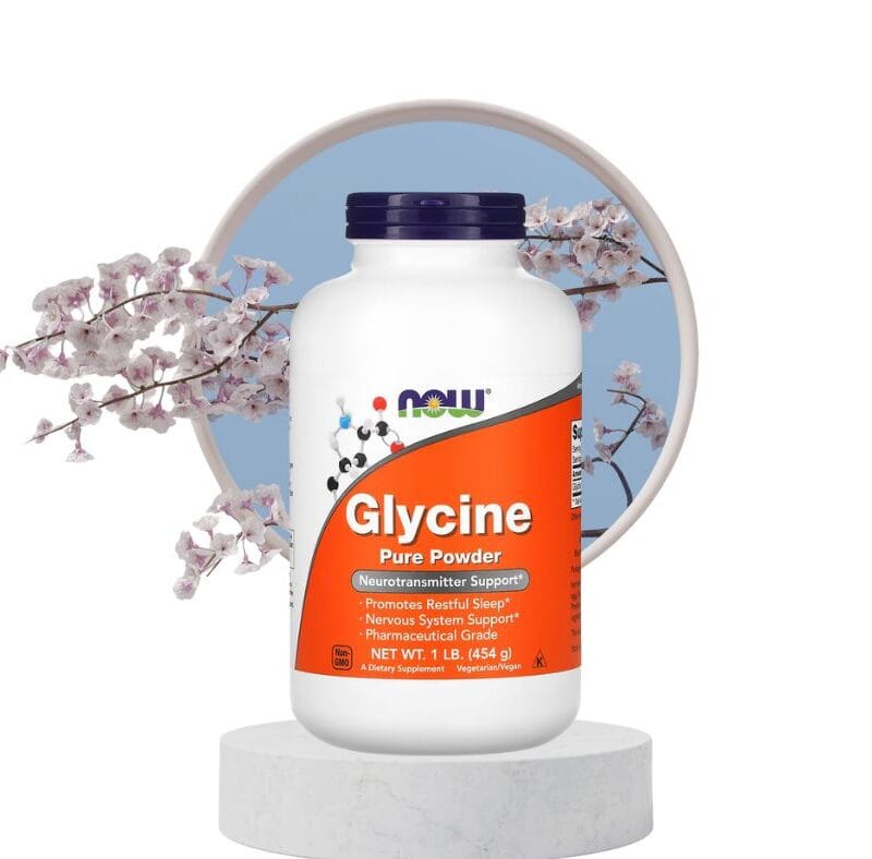 NOW Foods Glycine Pure Powder 454 g – hvit beholder med oransje etikett
