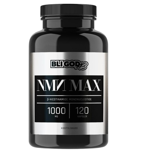 Produktbilde av NMN MAX fra Bli God AS – kosttilskudd med 1000 mg NMN per porsjon, 120 kapsler