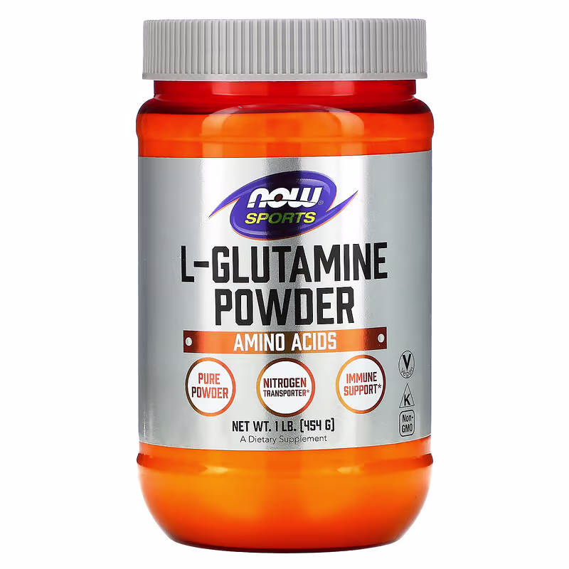 L-glutamin pulver fra NOW Sports, 454 g boks med fri-form glutamin og nøytral smak