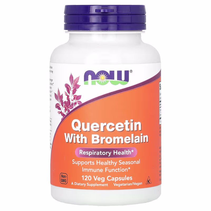 NOW Quercetin with Bromelain – frontetikett, 120 veg kapsler