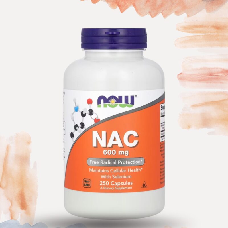 NAC med selen 600 mg fra NOW Foods, frontetikett.