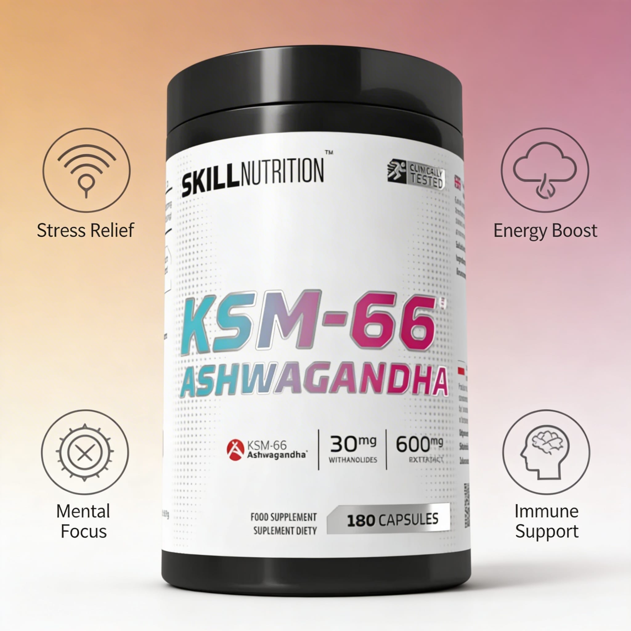 ashwagandha ksm-66 180 kapsler boks skillnutrition