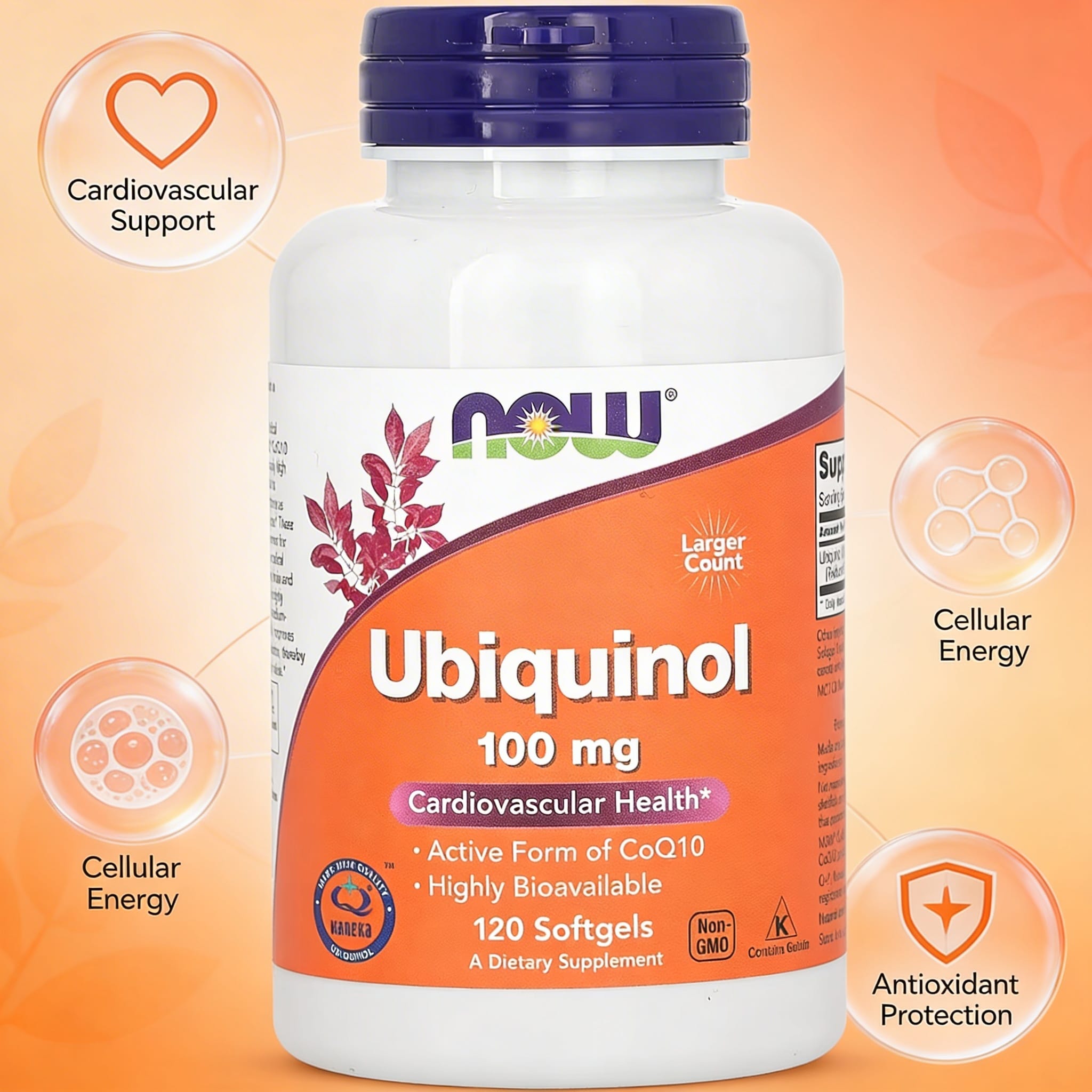 NOW Foods Ubiquinol 100 mg boks foran hvit bakgrunn