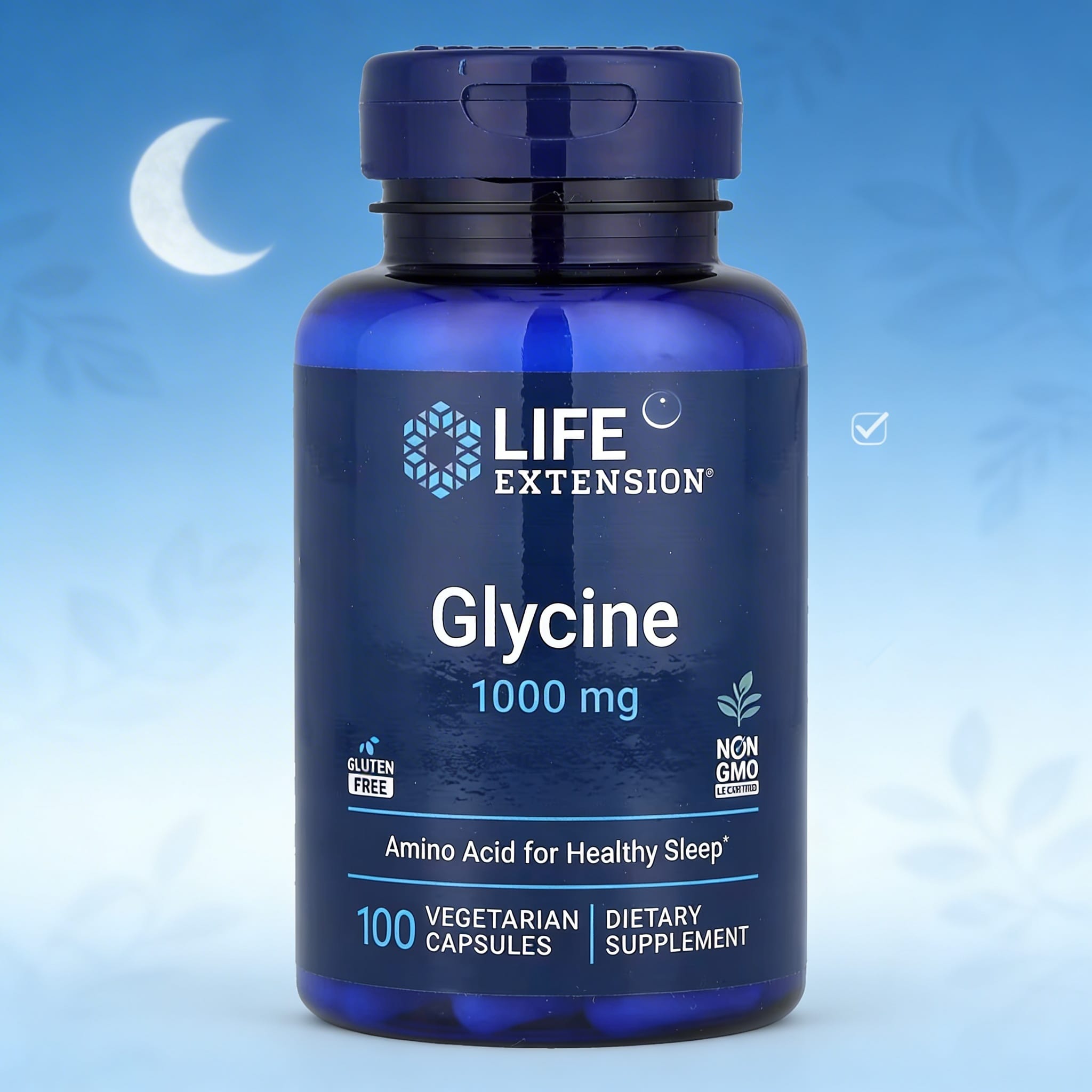 Life Extension Glycin tilskudd 1000 mg - Aminosyre for bedre søvnkvalitet, 100 vegetariske kapsler ```