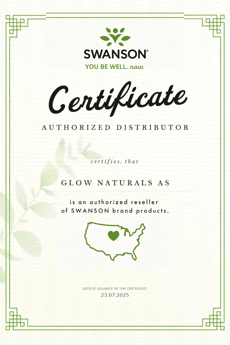 Autorisert Swanson-forhandler sertifikat Glow Naturals AS