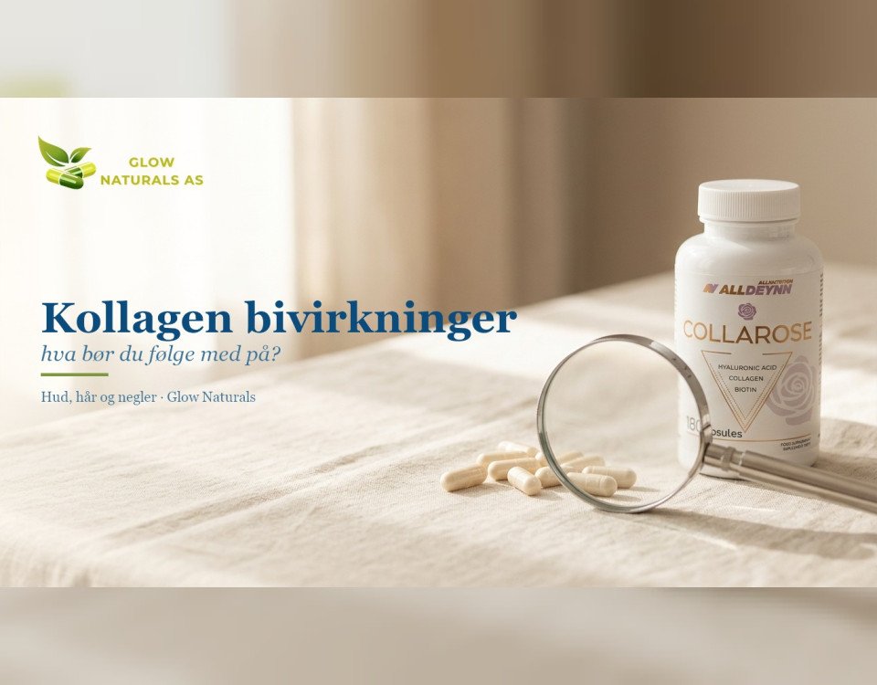 Kollagen bivirkninger: hva bør du følge med på? Collarose kapsler, forstørrelsesglass og noen kapsler på lin i dagslys.