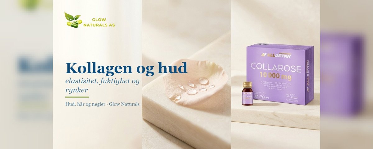 Kollagen og hud: elastisitet, fuktighet og rynker. Roseblad med vanndråper på lys marmor og Collarose Beauty Shot i dagslys.