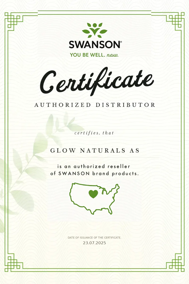 Autorisert Swanson-forhandler sertifikat Glow Naturals AS